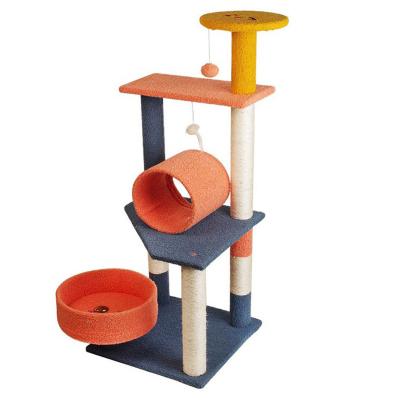 China High Quality Household Stocked Natural Sisal Lining Large Mail Cat Tree House Cat Tree Wood for sale