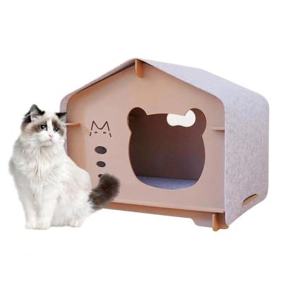 China High Quality Detachable Washable Cat Stored And Simple Design Kennels Easy Assemble Wooden Felt Pet House for sale