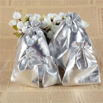 China Recyclable Silver Gift Drawstring Bags Jewelery Pouches Gift Candy Bags For Wedding Birthday Christmas Candy Bag for sale