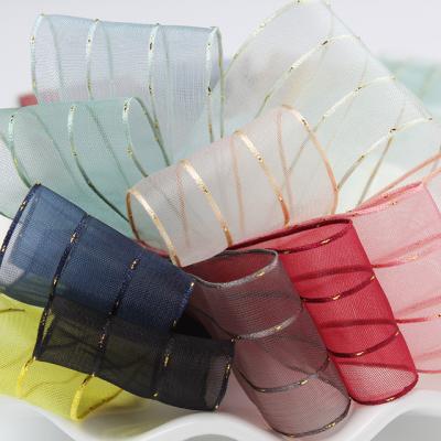 China Viable Korean ribbon for handmade apparel double wrap gift face stitch organza material ribbon for sale