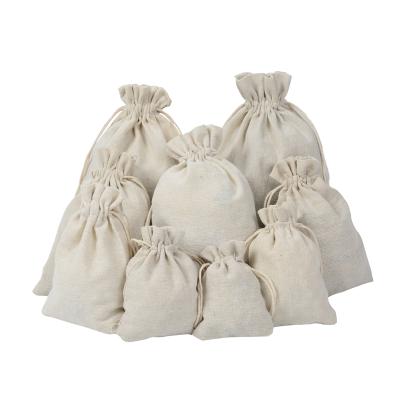 China Recyclable Natural Beige Canvas Drawstring Pouch Bags Sack Pouch Bags for Jewelry Candy Favors Wedding Birthday Party for sale