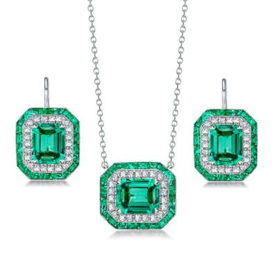 China Sterling Silver Luxury Fashion Jewelry Christmas Green Zircon Earring Necklace Party FASHION GIFTS Earring Necklace Set For Women for sale