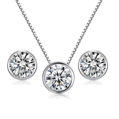 China FASHIONABLE Round Jewelry 925 Sterling Silver Brilliant Cut Diamond Wedding Set for Women Crystal Gold Necklace Earrings Jewelry Wholesale for sale