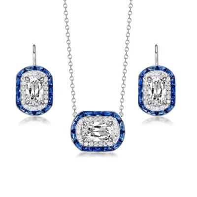 China TRENDY Oval Zircon Jewelry Set Silver Bridal Earrings Necklace Trendy White Gold Zirconia Jewelry Set for sale