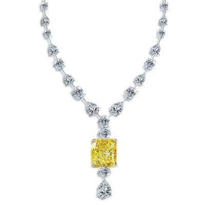 China Square CLASSIC Zircon Yellow Gold Rhodium Women Pendant Necklace With Gemstone Amber Stone Silver Necklace for sale