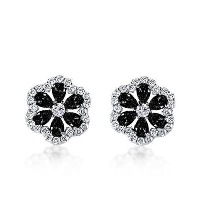 China Environmental Friendly Cute Stud Earrings For Women Small CZ Inlay Sterling Silver White Gold 925 Series Black Zircon Stud Earrings for sale