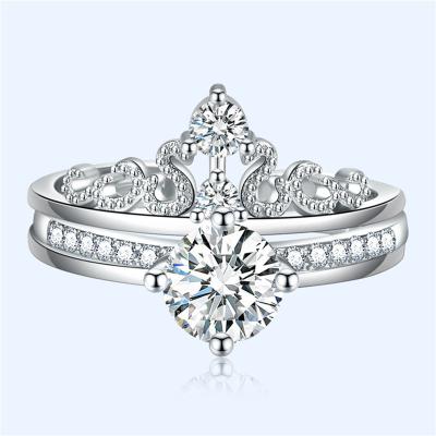 China New Arrival FASHIONABLE Round Silver Zircon Color White Gold Plated Gemstone Women Ring Set For Wedding for sale