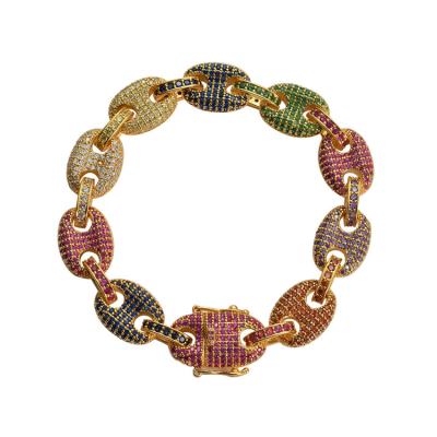 China CLASSIC Hot Selling Brass Hip Hop Jewelry 18K Gold Plated Colorful Coffee Beans Necklace Zircon Pig Nose Bracelets for sale