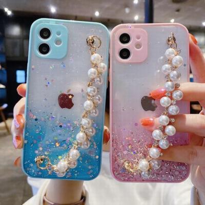 China Colorful Glitter Case Wrist Band Wrist Pearl Case Camerra Cover Device For Xiaomi Redmi Note 10 Note 10 Lite 9 8 Pro NFC M3 MI 9S 9A 9T POCO X3 for sale