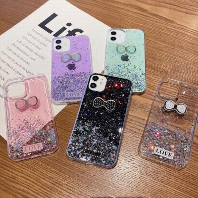 China Luxury Ladies Stick Phone Case For Itel P32 Cover Glitter Finger Stand Colorful Mobile Phone Protector Fashionable Cases For Women Girls for sale