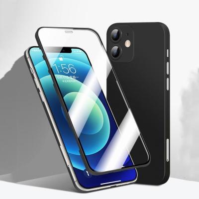 China 360 Cell Phone Cover Device 2 in 1 Tempered Glass with Touch Screen Protector Case for iPhone 11 pro XS Max Shockproof Film Double Side for sale