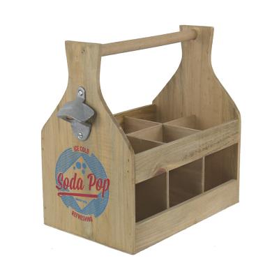 China Europe Style Rustic Logo Customized Pine Wood Carrier With Bottle Opener for sale