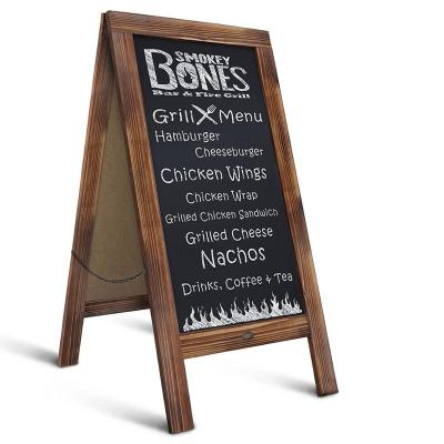 China Writing natural pine wooden blackboard one sight folding wooden message advertising board for outdoor for sale