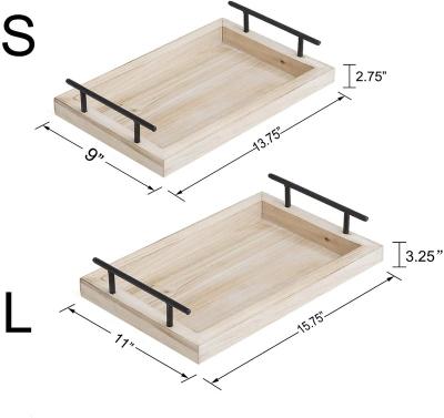 China Beverage Drinking Wooden Serving Trays with Handle - Set of 3 - Large, Medium and Small Size Interlocking Universal Trays - for Breakfast, Coffee for sale