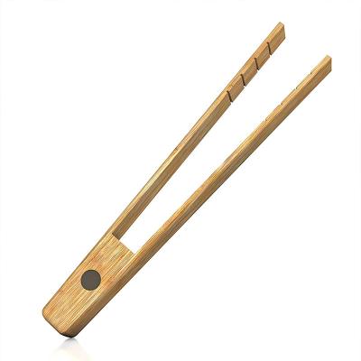 China Sustainable Magnetic Bamboo Toaster Tongs Natural Wood Kitchen Grill Tong Kitchen Accessory Eco-Friendly Space Saving Modern for sale