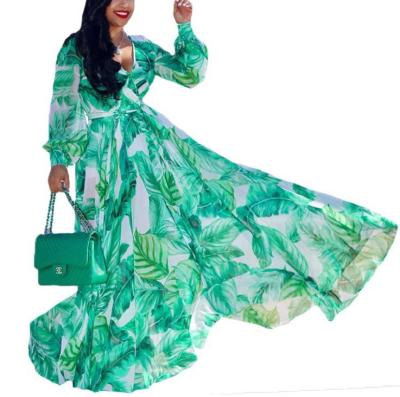 China YH New Arrival Summer Anti-Static Women Plus Size Long Sleeve Chiffon Dresses Maxi Clothing Digital Printing for sale