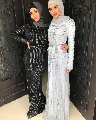 China New Muslim Western Sequin Stripe Maxi Dresses Middle East Muslim Fashion Wear HG273# Ladies Abaya for sale