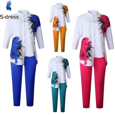 China 2021 New Arrival Anti-wrinkle Women's Clothing Floral Print African Top And Pant Suits Wholesale China for sale