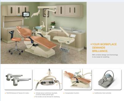 China Multi-function Control System Dental Chair Unit With Movable Double Arm Rest for sale