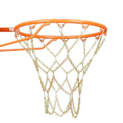 China BOLIFU Gymnasium New Type 2.8 Mm Gold Color Metal Whole Chain 12 Hoop Iron Steel Basketball Net Chain 13 Loops for sale