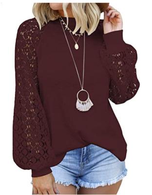 China New Patchwork Autumn Loose Lace Elegant Sleeve Anti-Wrinkle Comfortable T-shirt Autumn Tops For Women Casual Women Tops For Women 2021 for sale