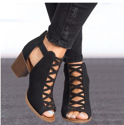 China Steel Toe 2022 Summer Design Peep-Toe Springs New Popular Fat Above Waist Hollow Shoes Women Heels With Buckles Heels Heeled Sandals for sale