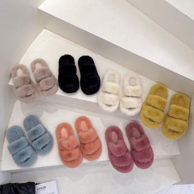 China 2021 fashion trend autumn winter new plus size faux fur slippers fur slippers women's warm home woolen slippers fluffy sandal for sale