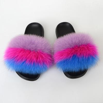 China Custom Real Fox Fur Slippers Fashion Trend Faux Fur Slide Sandals Women Fashion Fur Slides for sale