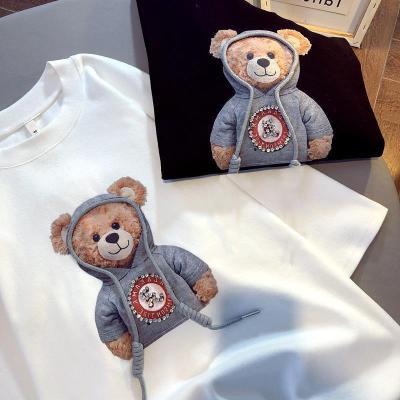 China New 2022 fashion INS short-sleeve anti-shrink inner female spring T-shirt bear loose piling bottoming women's T-shirt for sale