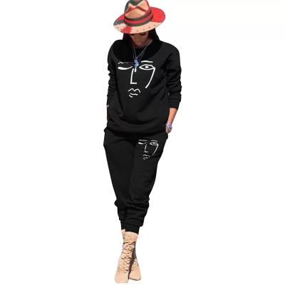 China New Style Hot Sale QUICK DRY Offset Printing Women's Casual Stretch Sweater Sports Suit Long Sleeve Pants Two Piece Set for sale