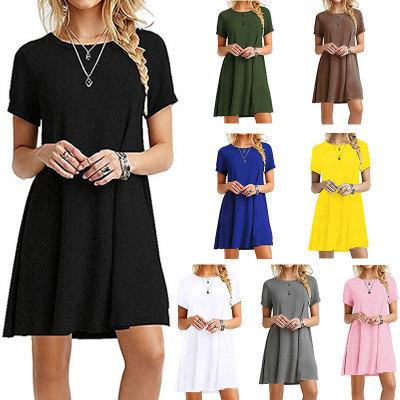 China 2021 breathable European and American plus size short sheath women's T-shirt dress women's casual dress crew neck loose summer cotton dress for sale