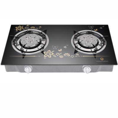 China Easy To Clean Tempered Glass Stainless Steel Gas Cooker With Double Burners for sale