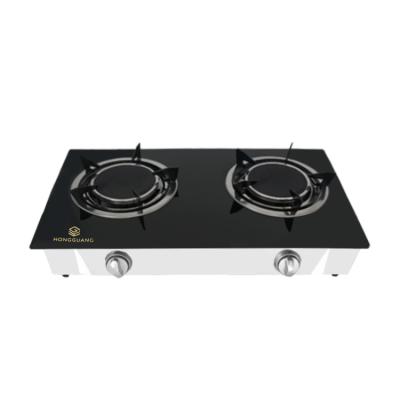 China Easy To Clean Tempered Glass Burners Gas Stove Cast Iron Desktop 2 Burners for sale