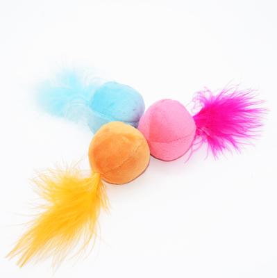 China Viable Korean Style Ball Colorful Cat Toys Plush With Ring Bell Feather Cat Ball for sale