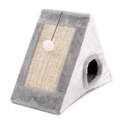 China Cartoon Triangle Sisal Viable Cat Toy Scratcher Folding Cat Bed for sale