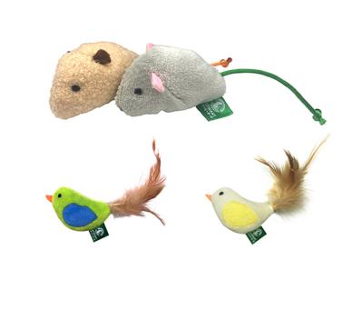 China Popular Mouse and Bird Style Pet Chew Cat Plush Toy Set With Funny Interactive Catnip for sale