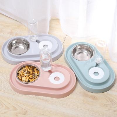 China Automatic Oversized Double Oval Cat Food And Water Bowls, Cat Feeder With Drinking Bottle for sale