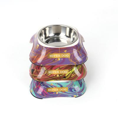 China Automatic Wholesale Melamine Printing Stainless Steel Pet Cat Bowl Dog Feeding Bowl for sale