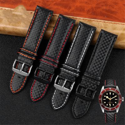 China For Most Clock 18/20/21/23/22mm 24mm Flat Interface Carbon Fiber Cowhide Leather Watch Strap Men Women Sport Watchband Stainless Steel Waterproof Buckle bandaged for sale