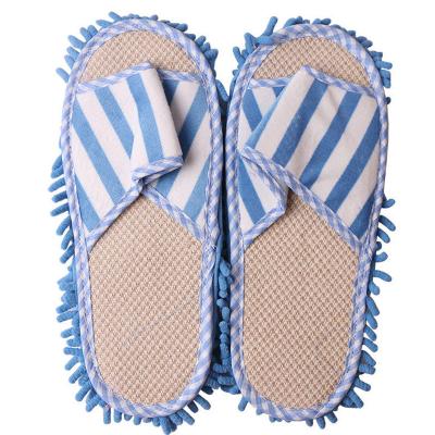 China Coral Fleece Chenille Home Lazy Mop Slippers Indoor Unisex Cleaning Striped Foot Shoes Floor Dusting Washable Quick Polish for sale