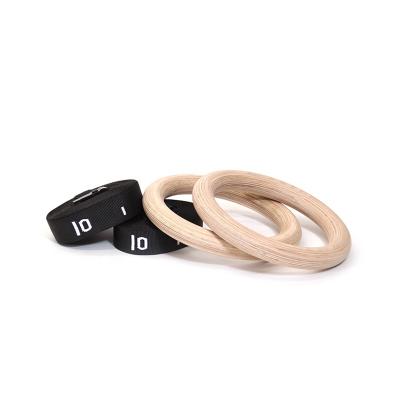 China Bodybuilding wood forming gymnastic rings with straps Pull Up Body Building Gymnastics Equipment Rings for sale