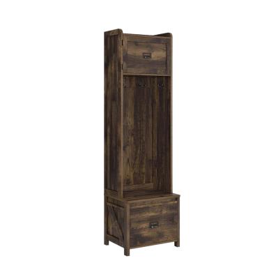 China Movable modern wooden console hallway storage cabinet porch arch with hanging clothes-hook bench living room furniture for sale