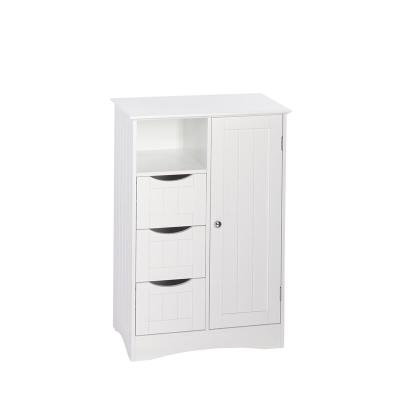 China Modern White Freestanding Bathroom Cabinet With Open Shelves 3 Drawers 1 PVC Door Waterproof White Black Gray Storage for sale