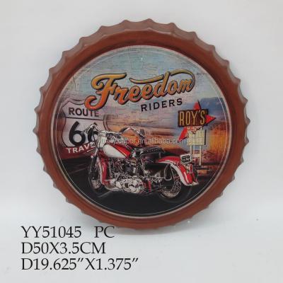 China USA Motorcycle Design Beer Cap Metal Wall Decor, Embossed Metal Wall Arts for sale