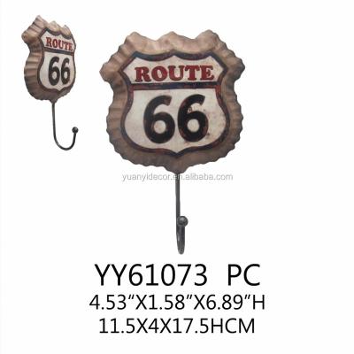 China Durable Cheap Route 66 Print Metal Single Hook Coat Wall Hooks For Wall for sale