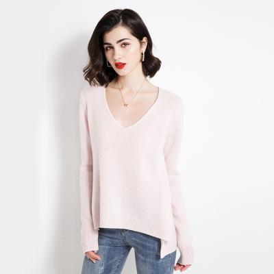 China New anti-pilling anti-pilling v-neck sweaters women knitted cashmere sweater elegant design custom made for sale