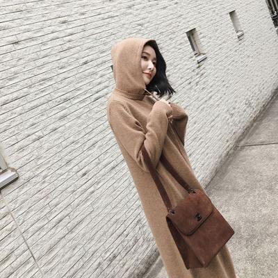 China Anti-Wrinkle Wholesale Women's Sweater Long Hooded Dress Solid Color Sweater Skirt Knee Length Hoodies for sale