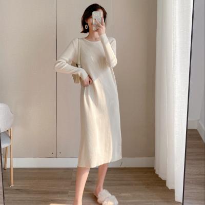 China Anti-pilling hot sale in stock 2020 factory price fashion drop women's loose sweater winter dress round neck long for sale