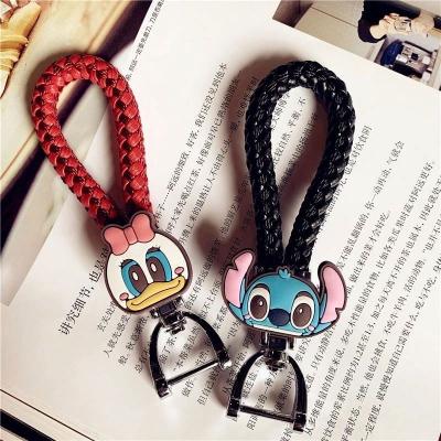 China Wholesale-Pending Mickey Minnie Stitch Keychain Women's Rope Simulation Car Leather Bag Key Chains Metal Trinket for sale