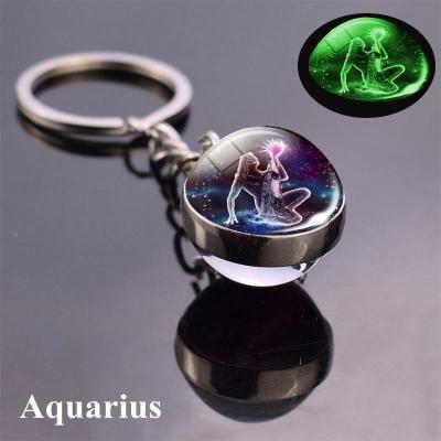 China Luminous Metal Key Chain Glass Ball Zodiac Pendant Key Chain 12, Key Chain Holder Men Women Birthday Gift for sale